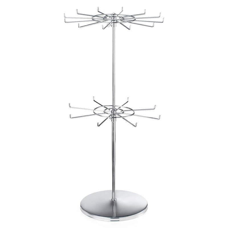 APL Display Dual Adjustable (Total Height & Tier Heighs) CounterTop Spinner Display Stand, Heavy Duty 2-Tiers, Silver - Image 1